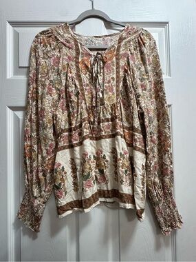 Boho Floral Peasant Blouse - Cream & Pink